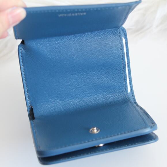 Balenciaga Blue & White Leather Logo Everyday Trifold Mini Compact Wallet - Picture 10 of 13